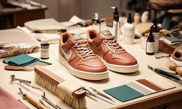Banco di lavoro per il restauro di sneaker a Torre del Greco con strumenti e materiali ordinati