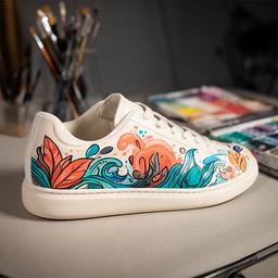 Illustrazione dipinta a mano sul fianco di una sneaker custom